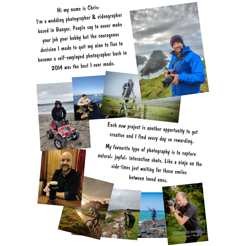 Collage of a photographer's journey with various images of outdoor photography and personal captions.