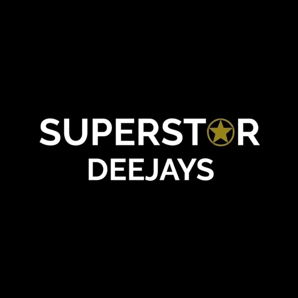 Superstar Deejays logo on black background, featured in vendor listing card.