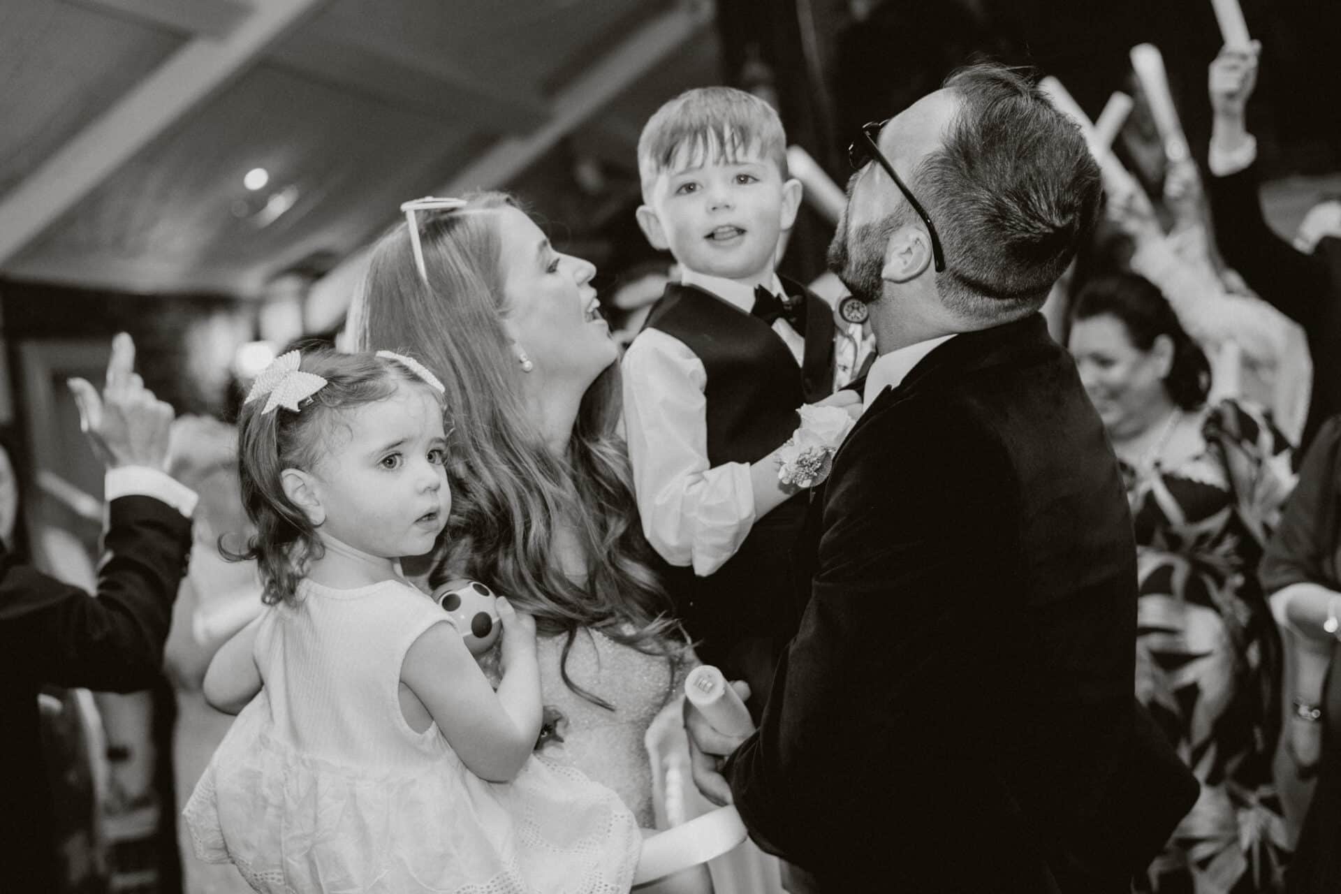 Natalie & Stephen enjoy the evening celebrations with their little ones on the dance floor at Darver Castle