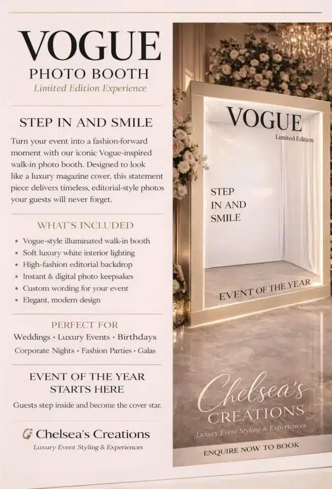 Photobooth setup with mirror display and signage featured in vendor listing card.