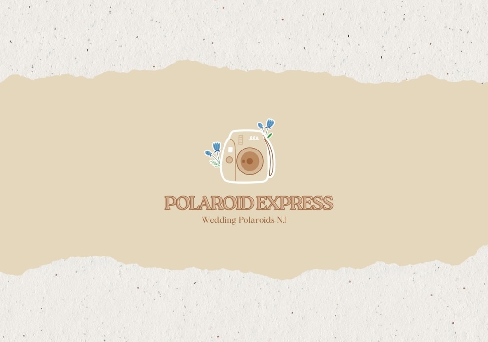 Vintage camera logo with "Polaroid Express" and "Wedding Polaroids NJ" text on a beige background.