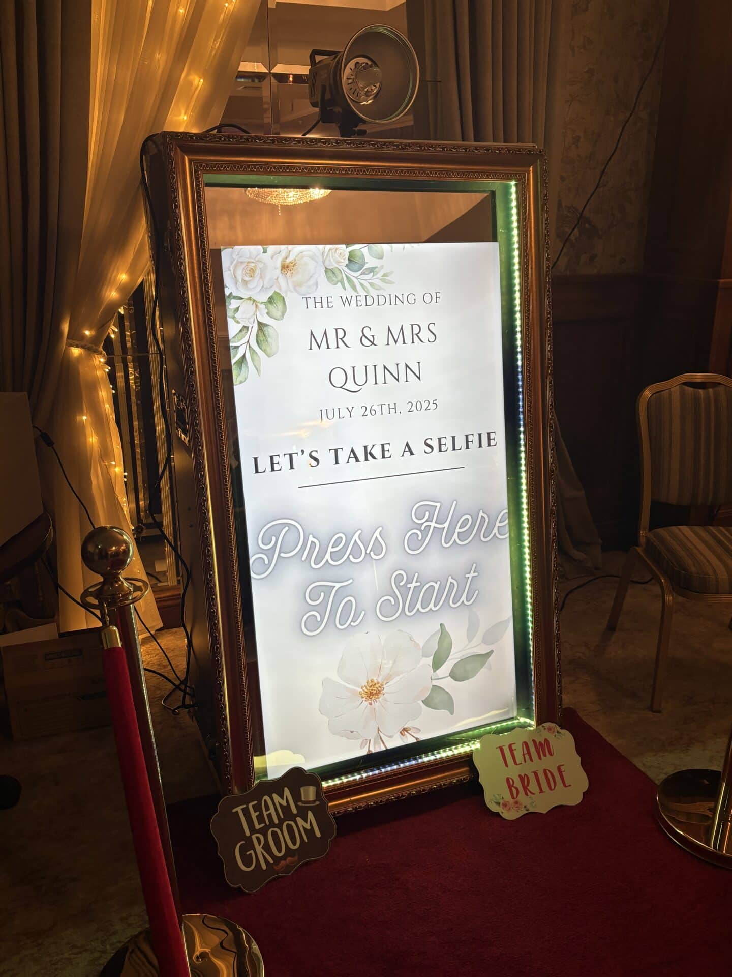 Selfie Mirror Photobooth in Northern Ireland Wedding Venue